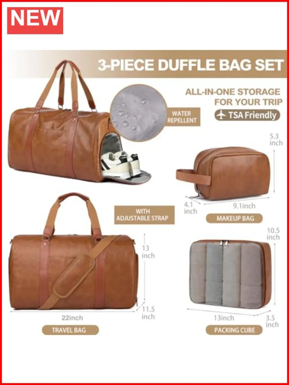 Large 3-in-1 Leather Duffle Bag Travel Weekender Carry On with Shoe Compartment